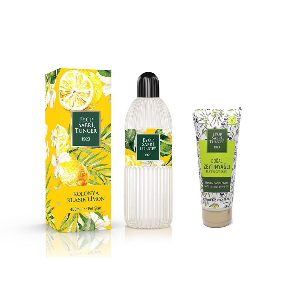 Eyüp Sabri Tuncer Klasik Limon Kolonyası 400 ML Pet Şişe ve Zeytinyağlı El & Vücut Kremi 215 ml