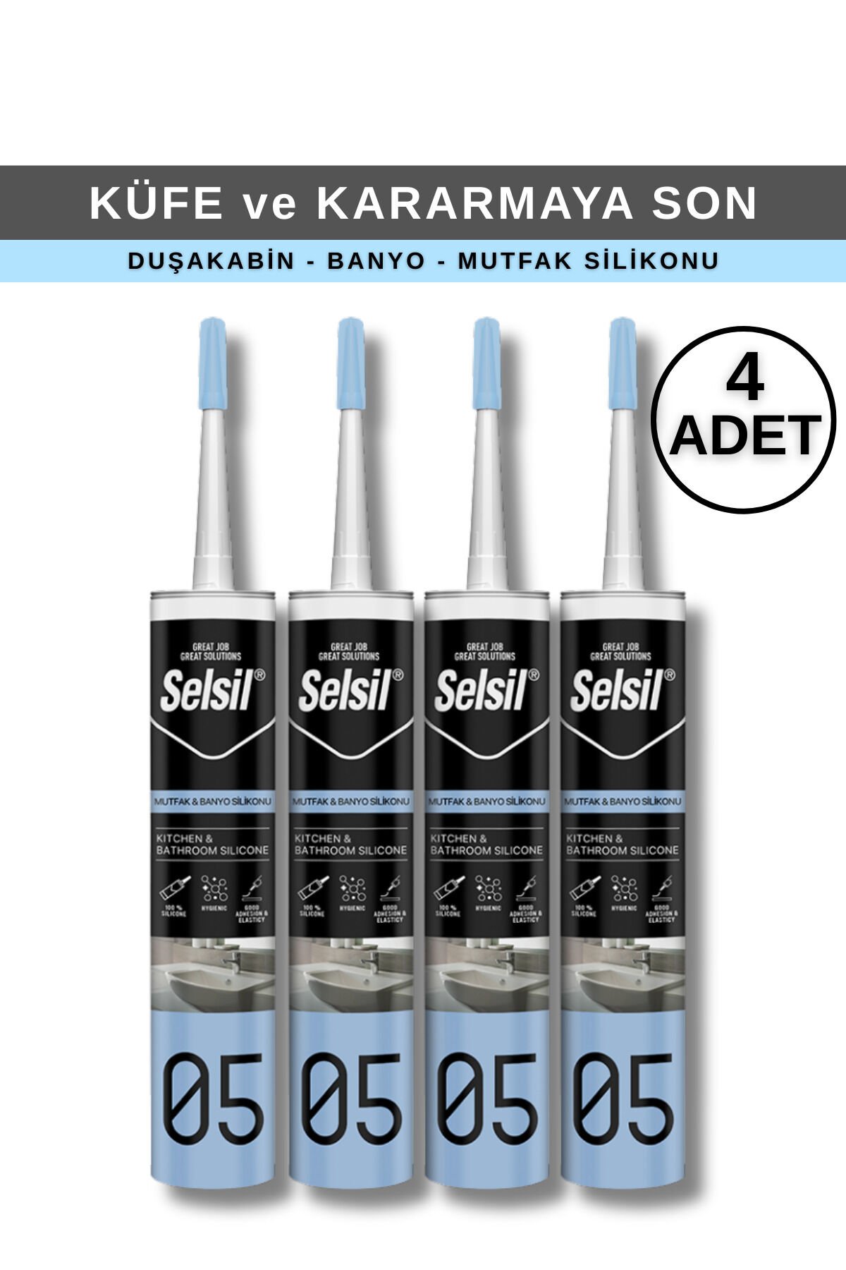 Selsil 280 ml Mutfak ve Banyo Silikonu, 4 Adet
