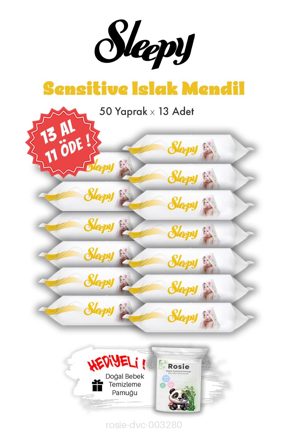 Sleepy Sensitive 13 AL 11 ÖDE Islak Mendil 50'li ve ROSIE