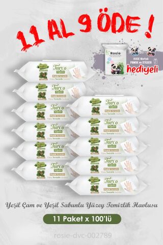 11 Al 9 Öde Yeşil Çam ve Sabunlu Yüzey Temizlik Havlusu 100'lü ve Rosie
