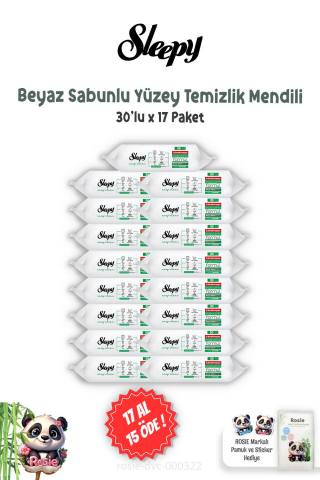 17 AL 15 ÖDE Sleepy Beyaz Sabunlu Yüzey Temizlik Havlusu 30'lu ve ROSIE