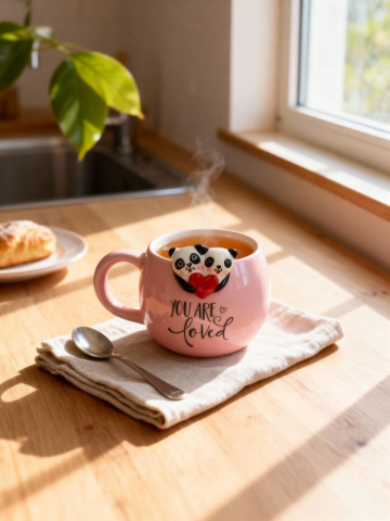 3D kalp tutan Pandalar Kupa 420 ml