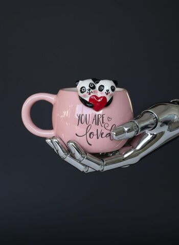 3D kalp tutan Pandalar Kupa 420 ml