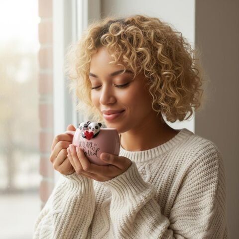 3D kalp tutan Pandalar Kupa 420 ml