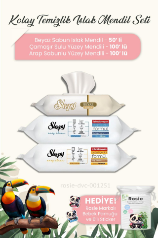 Sleepy  Kolay Temizlik Islak Mendil Seti 3'lü ve ROSIE