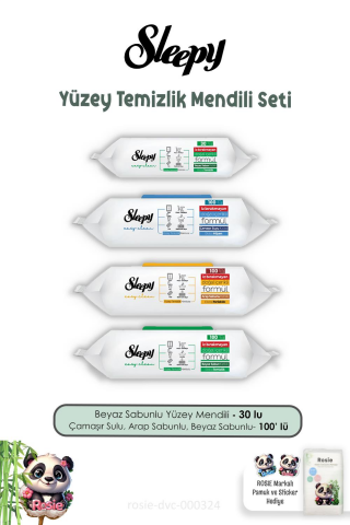 Sleepy Beyaz Sabunlu Yüzey Temizlik Havlusu 30'lu, 100'lü Temizlik Havluları 3 Adet ve ROSIE