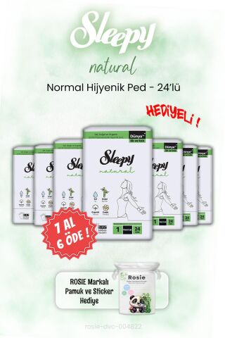 7 AL 6 ÖDE Sleepy Hijyenik Ped 24'lü Natural Normal ve ROSIE