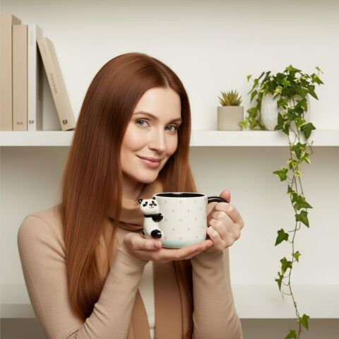 Yıldız Desenli Kupa Panda Figürlü 425 ml