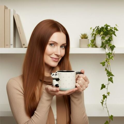 Yıldız Desenli Kupa Panda Figürlü 425 ml