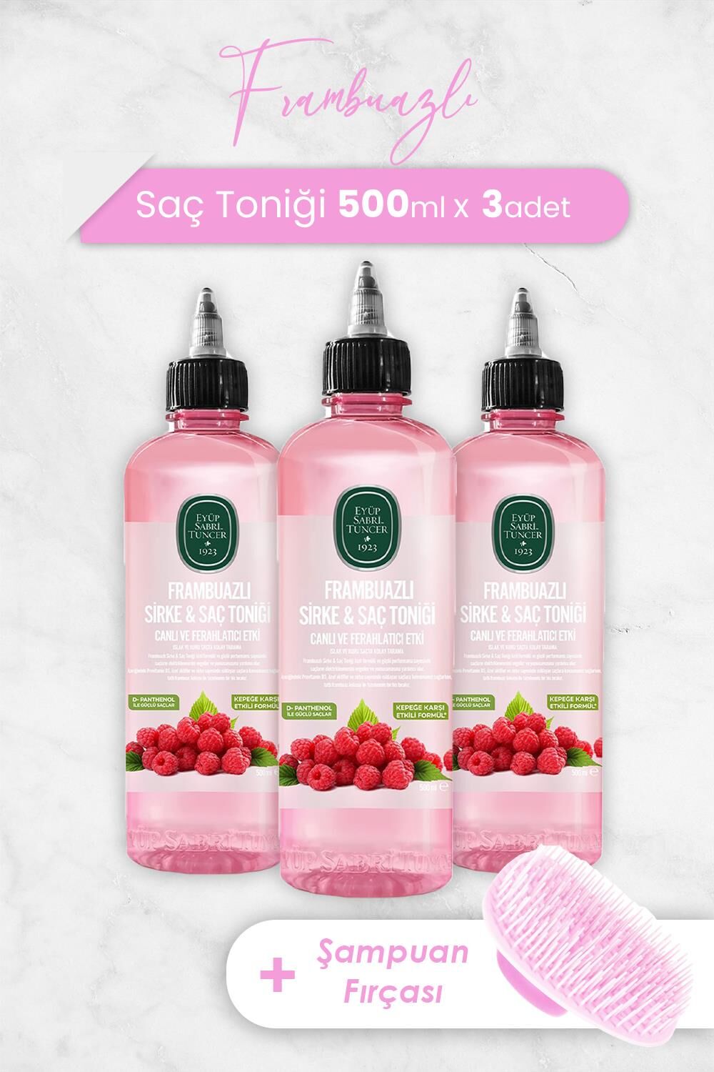 Eyüp Sabri Tuncer Frambuazlı Saç Toniği 500 ml x 3 Adet ve Şampuan Fırçası
