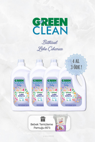 Green Clean Bebek Çamaşırları İçin Leke Çıkarıcı 4 AL 3 ÖDE 2750 ml ve Bebek Pamuğu 60 lı