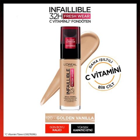 Loreal Paris Infaillible Fresh Wear 32H Fondöten SPF25 Golden Vanilla 120
