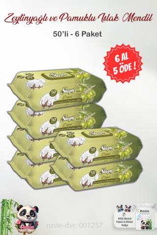 6 AL 5 ÖDE Sleepy Doğal Zeytinyağlı ve Pamuklu Islak Bebek Mendili 50'li ve ROSIE