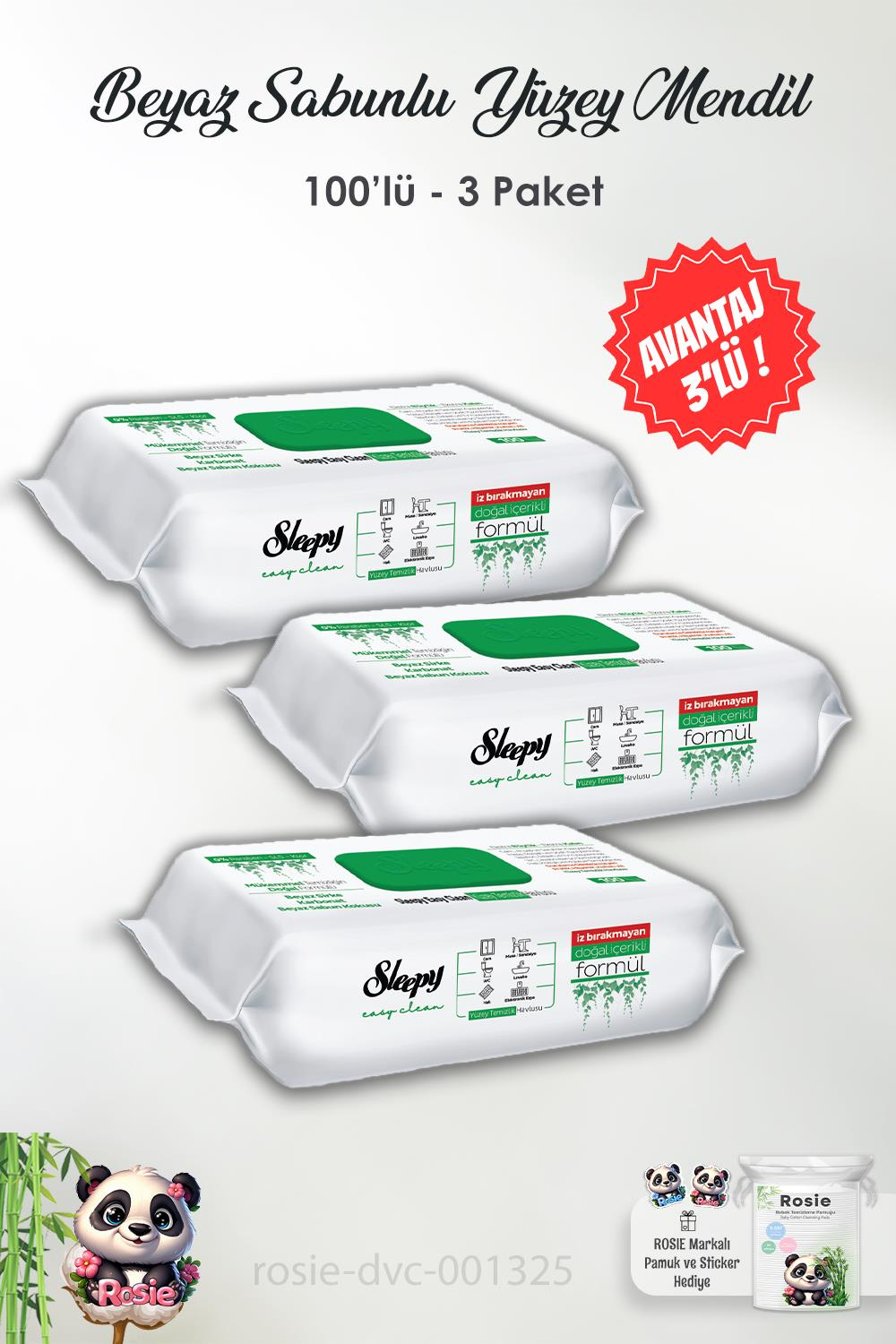 Sleepy 3 Adet  Yüzey Temizlik Havlusu 100' lü ve ROSIE