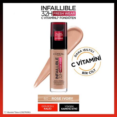 Loreal Paris Infaillible Fresh Wear 32H Fondöten SPF25 Rose Ivory 60
