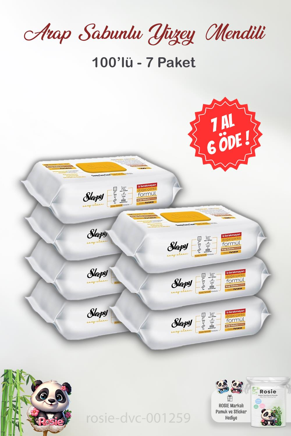 7 AL 6 ÖDE Sleepy Easy Clean Arap Sabunu Katkılı Yüzey Mendili 100' lü ve ROSIE