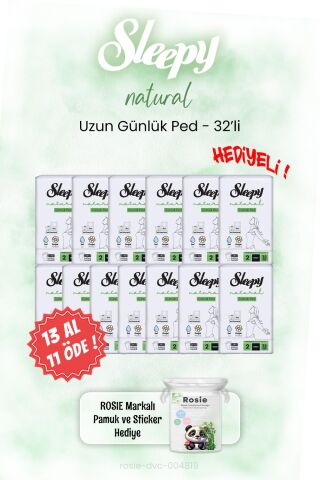 Sleepy 13 AL 11 ÖDE Natural Uzun Günlük Ped 32'li ve ROSIE