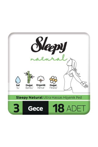 Sleepy Natural Ultra Hassas Hijyenik Ped Gece 18 Adet