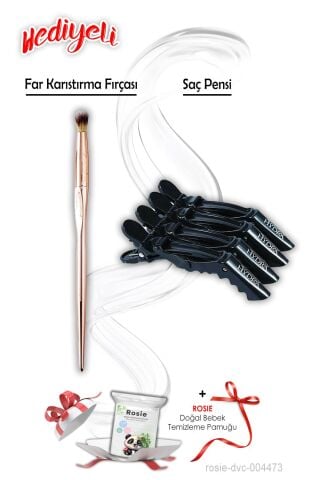 4'lü Saç Pensi ve Far Karıştırma Fırçası ROSIE Hediyeli