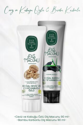 Eyüp Sabri Tuncer Diş Macunu Ceviz ve Kabuğu Özlü 90 ml ve Bambu Karbonlu 90 ml