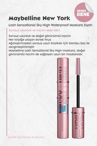 Maybelline New York Lash Sensational Sky High Waterproof Siyah Maskara