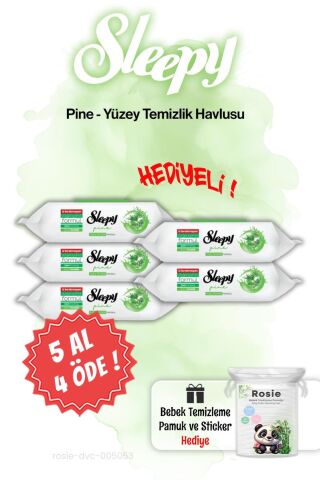 5 AL 4 ÖDE Sleepy 100'lü Pine Çam Ferahlığı Islak Havlusu ve ROSIE