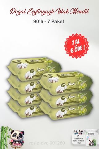 7 AL 6 ÖDE Sleepy Doğal Zeytinyağlı ve Pamuklu Islak Bebek Havlusu 90' lı  ve ROSIE