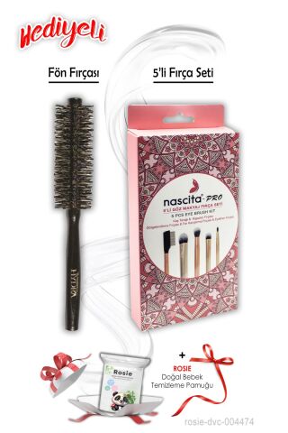 Göz Makyaj 5'li Fırça Seti ve Fön Fırçası ROSIE Hediyeli