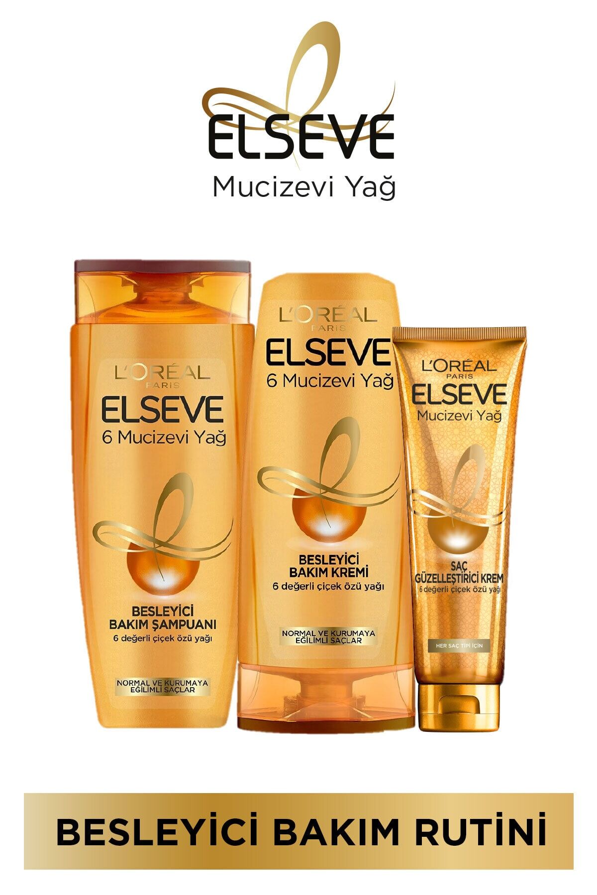 Elseve Mucizevi Yağ Besleyici Şampuan 450 ml, Kremi 360 ml ve Güzelleştirici Krem 150 ml
