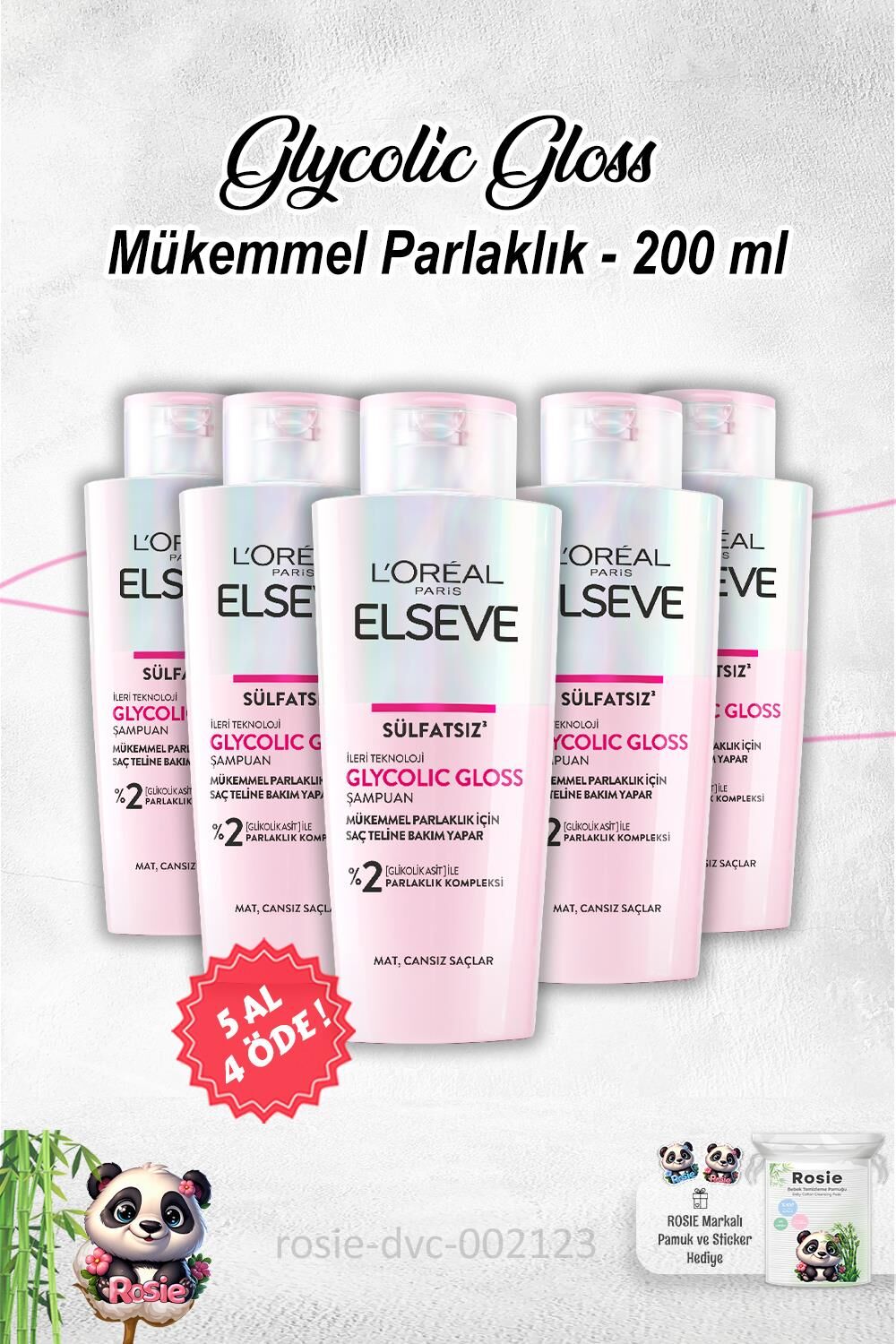 5 Al 4 Öde Elseve Glycolic Gloss Mükemmel Parlaklık 200ml ve Rosie Pamuk