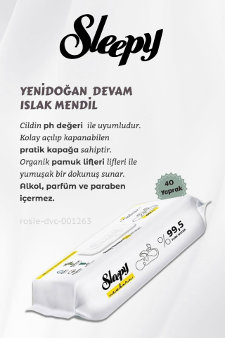 7 AL 6 ÖDE Sleepy Yenidoğan Devam 40'lı  Islak Bebek Bakım Havlusu ve ROSIE Pamuk