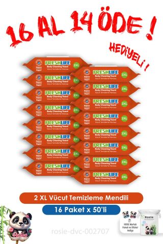 16 AL 14 ÖDE Freshlife 2 XL Vücut Temizleme Havlusu 50'li ve ROSIE