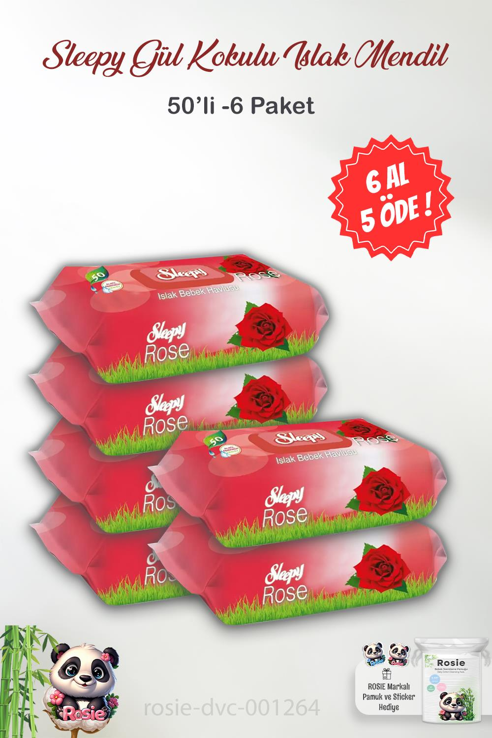 6 AL 5 ÖDE Sleepy 50'li Gül Kokulu Islak Bebek Havlusu ve ROSIE