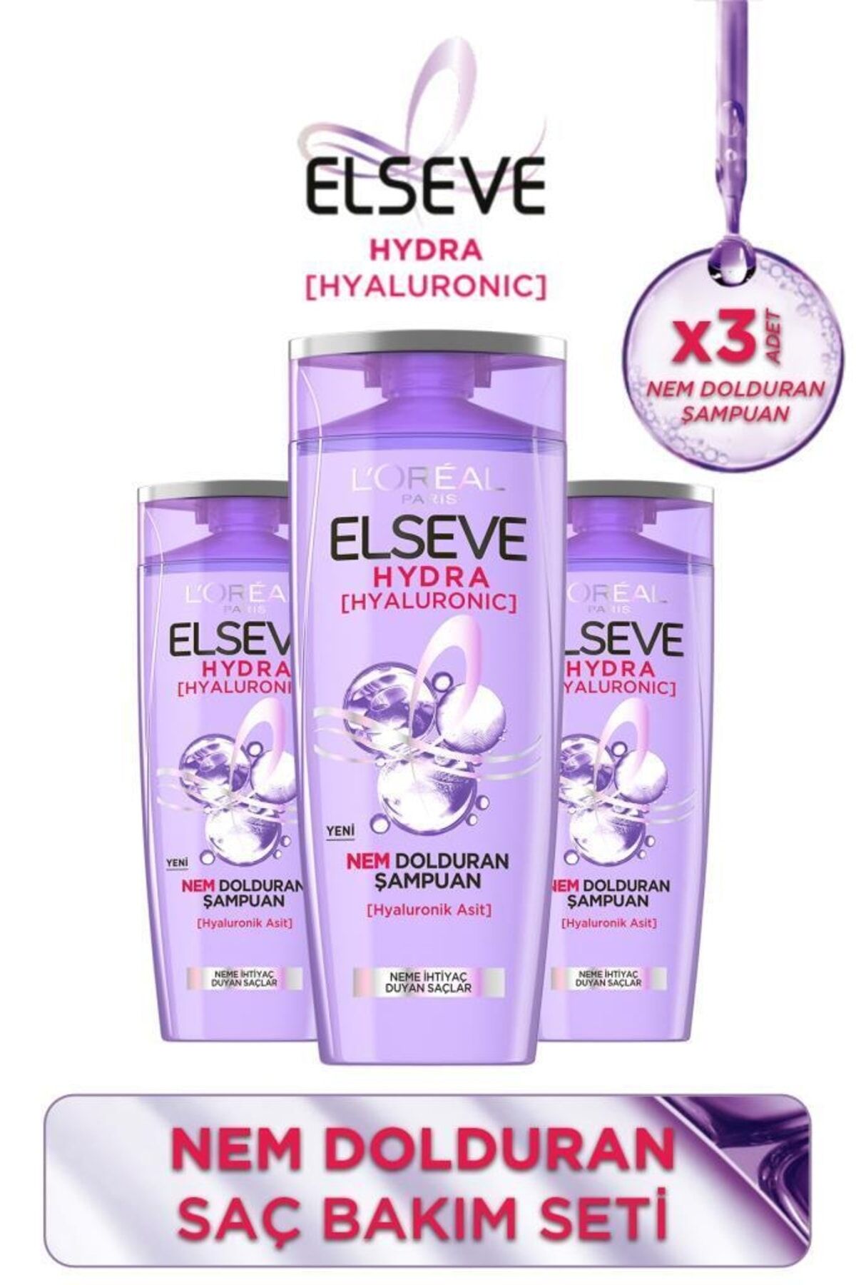 Elseve Hydra Hyaluronik Şampuan 390 ml x 3 Adet