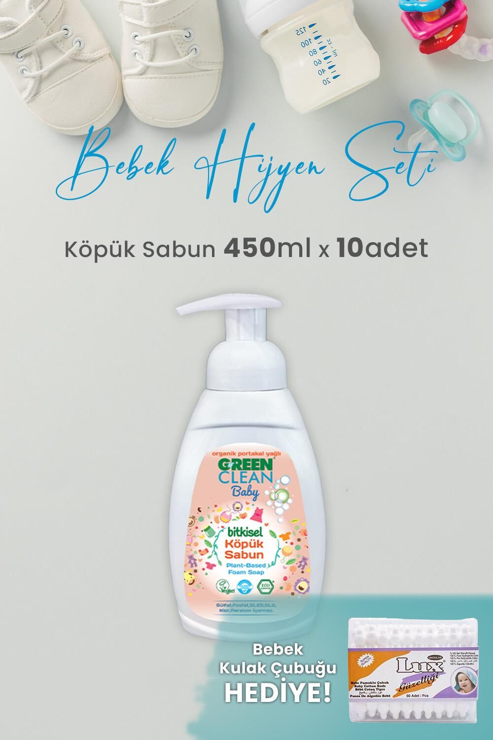 Green Clean Baby Köpük Sabun Portakal Yağlı 450 ml x 10 Adet ve Hediyeli