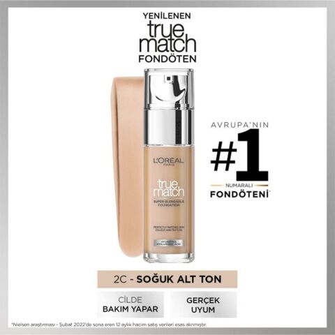 Loreal Paris True Match Fondöten 2C Soğuk Alt Ton