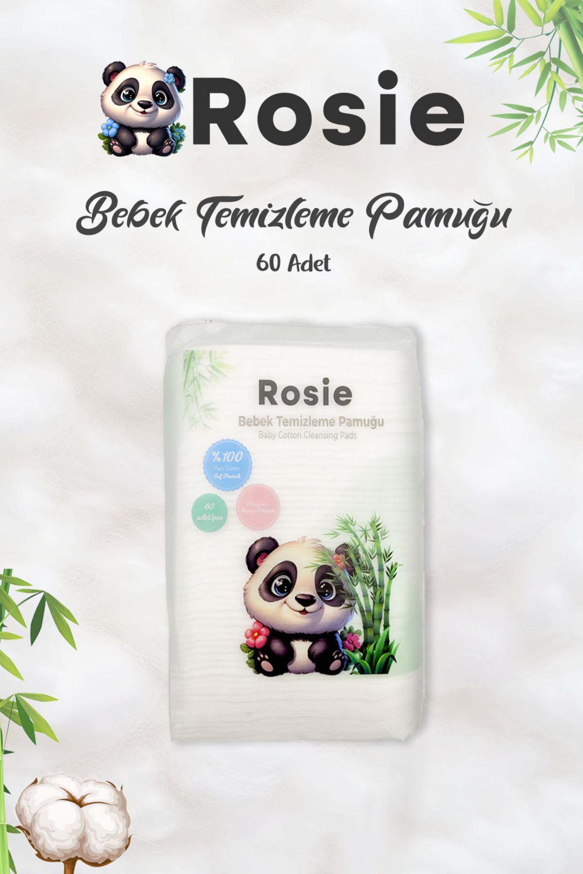 ROSIE %100 Doğal Bebek Temizleme Pamuğu 60'lı