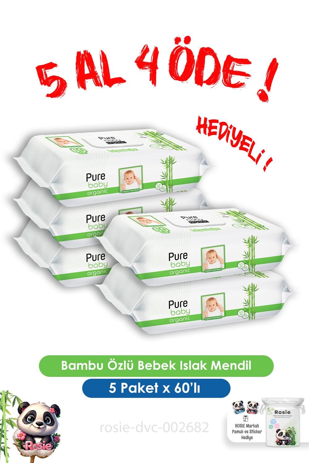 5 Al 4 Öde Organik Bambu Özlü Bebek Islak Havlu 60 Yaprak