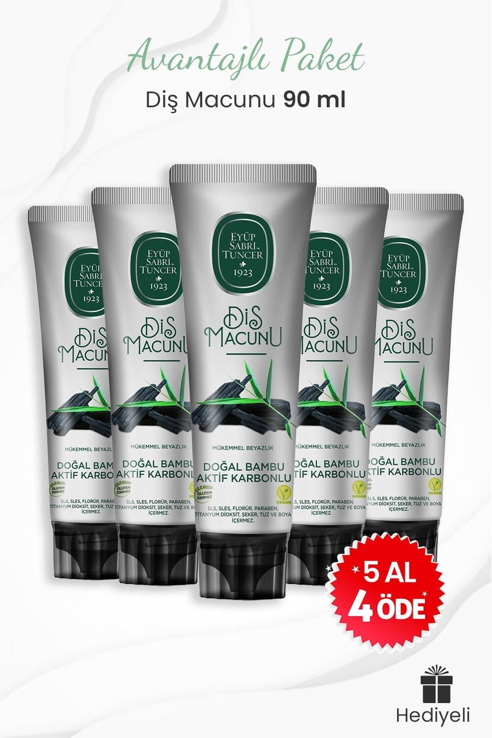 Eyüp Sabri Tuncer 5 al 4 öde Bambu Karbonlu Diş Macunu Hediyeli
