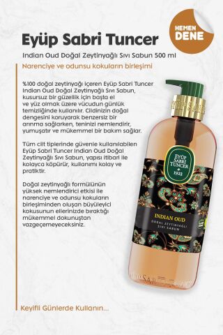 Eyüp Sabri Tuncer Indian Oud Doğal Zeytinyağlı Sıvı Sabun 500 ml
