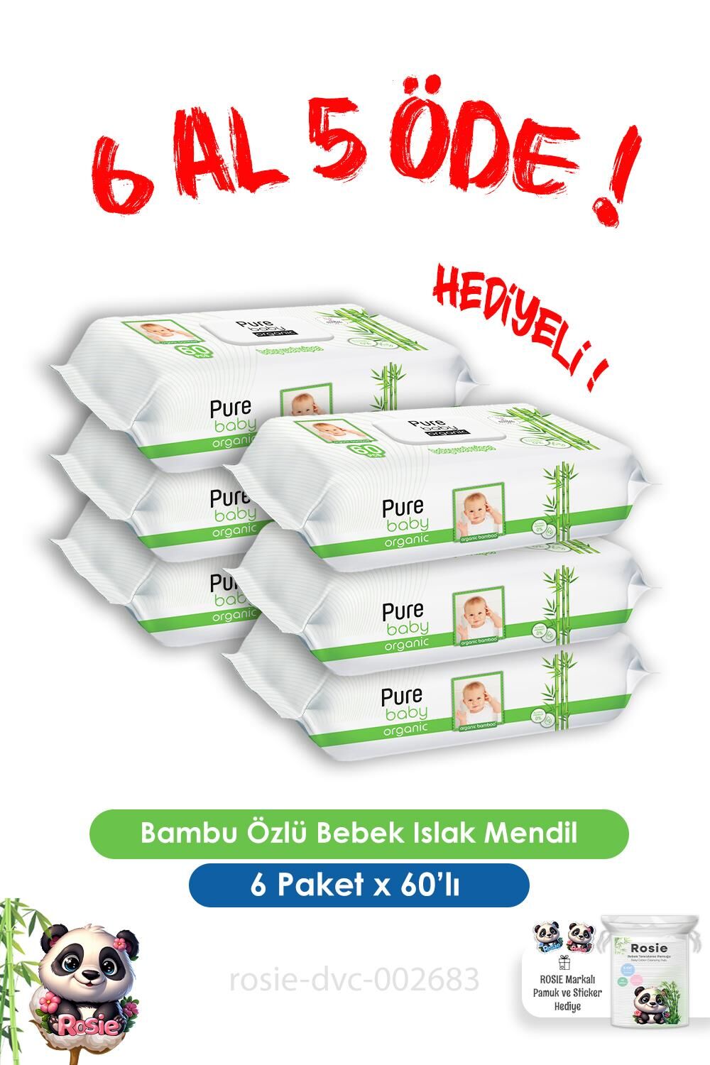 6 Al 5 Öde Organik Bambu Özlü Bebek Islak Havlu 60 Yaprak