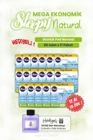 Sleepy Günlük Ped 17 AL 15 ÖDE Natural Normal 80'li ve ROSIE oda kokusu