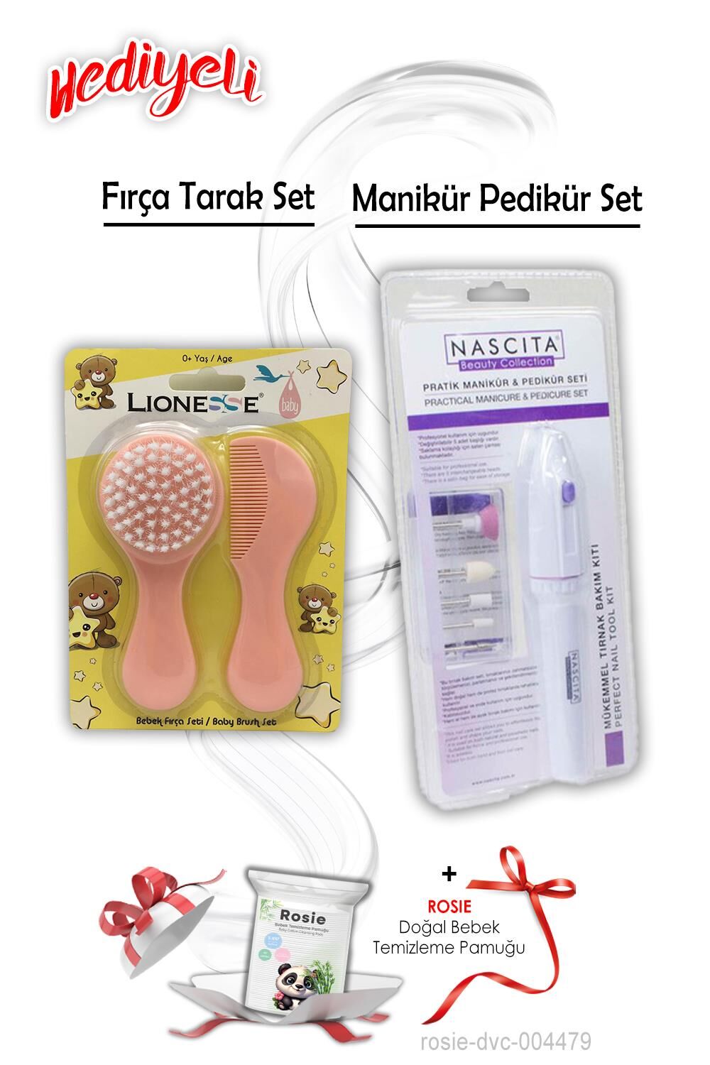 Pembe Fırça Tarak Seti ve Manikür Pedikür Set ROSIE Hediyeli