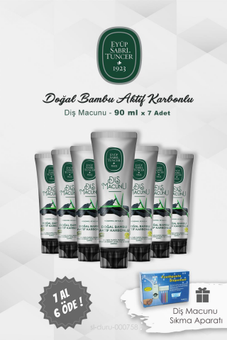 Eyüp Sabri Tuncer Bambu Karbonlu Diş Macunu 90 ml 7 AL 6 ÖDE  ve Pratik Diş Macunu Sıkma Aparatı