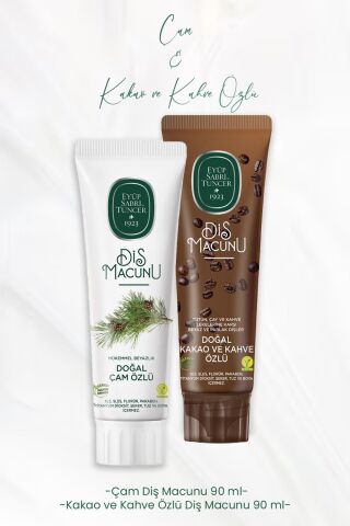 Eyüp Sabri Tuncer Diş Macunu Çam Özlü 90 ml ve Kakao ve Kahve Özlü 90 ml
