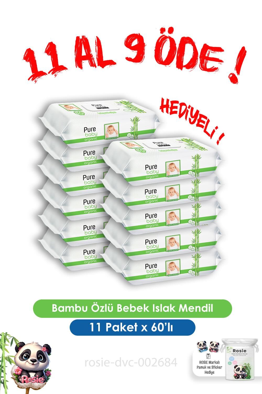 11 Al 9 Öde Organik Bambu Özlü Bebek Islak Havlu 60 Yaprak