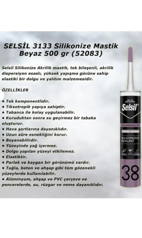 Selsil Silikonize Mastik Beyaz 500 gr, 10 Adet