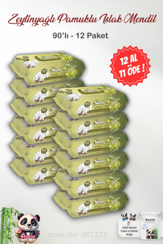 12 AL 11 ÖDE Sleepy Doğal Zeytinyağlı ve Pamuklu Islak Bebek Mendili 90'lı ve ROSIE