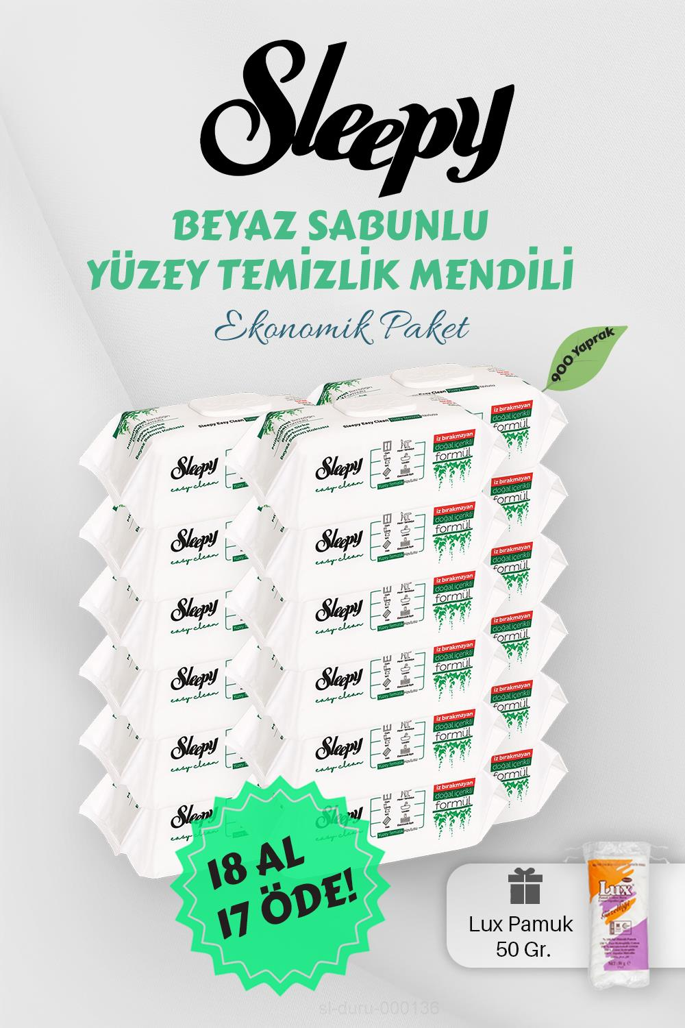 Sleepy 50' li Beyaz Sabunlu Yüzey Havlusu 18 AL 17 Öde Hediyeli