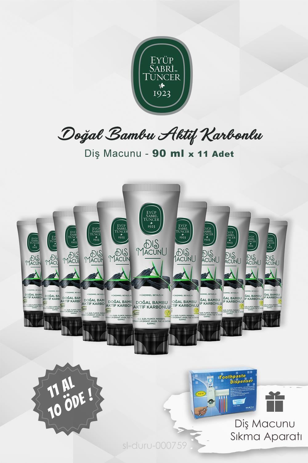 Eyüp Sabri Tuncer 11 AL 10 ÖDE Bambu Karbonlu Diş Macunu 90 ml ve Pratik Diş Macunu Aparatı